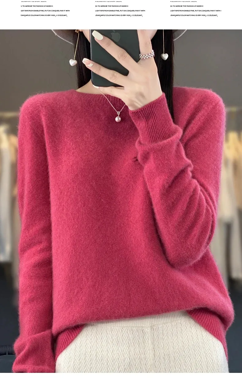 New Cashmere Sweater: Women's Autumn/Winter Fashion O-Neck Pullover, 100% Merino Wool, Warm and Stylish