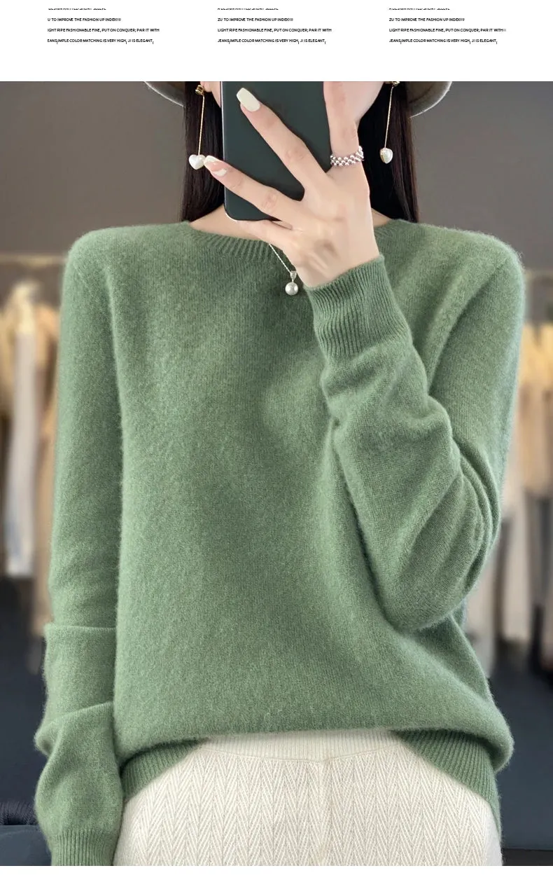 New Cashmere Sweater: Women's Autumn/Winter Fashion O-Neck Pullover, 100% Merino Wool, Warm and Stylish