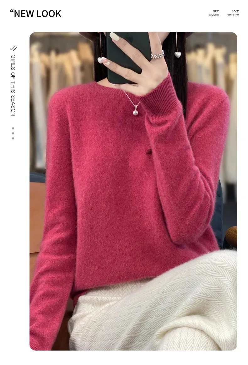 New Cashmere Sweater: Women's Autumn/Winter Fashion O-Neck Pullover, 100% Merino Wool, Warm and Stylish