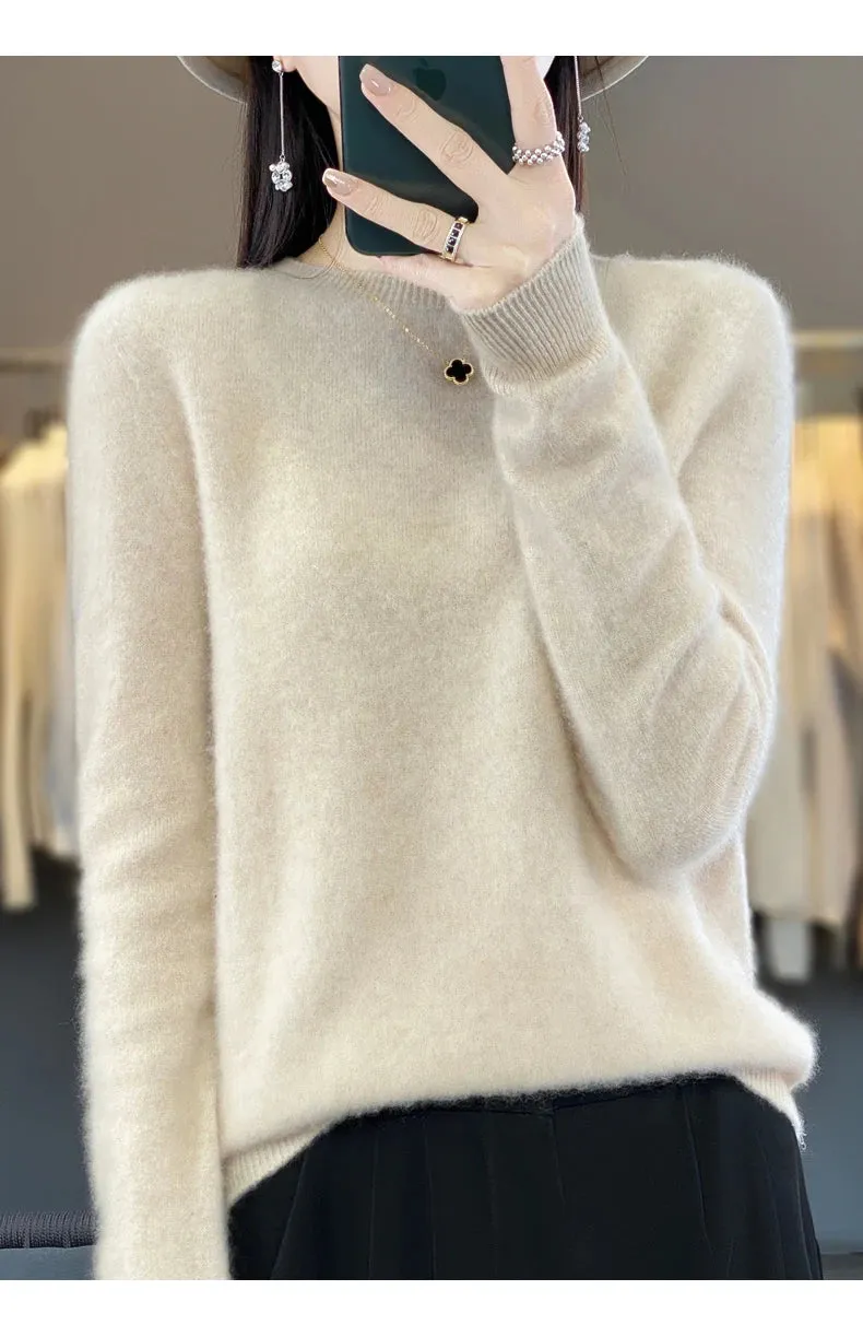 New Cashmere Sweater: Women's Autumn/Winter Fashion O-Neck Pullover, 100% Merino Wool, Warm and Stylish