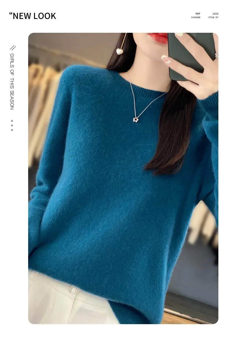 New Cashmere Sweater: Women's Autumn/Winter Fashion O-Neck Pullover, 100% Merino Wool, Warm and Stylish