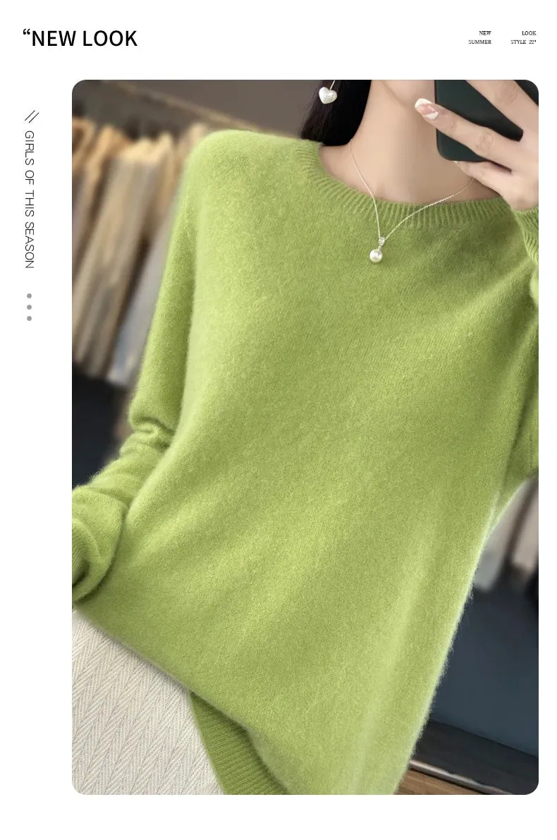 New Cashmere Sweater: Women's Autumn/Winter Fashion O-Neck Pullover, 100% Merino Wool, Warm and Stylish