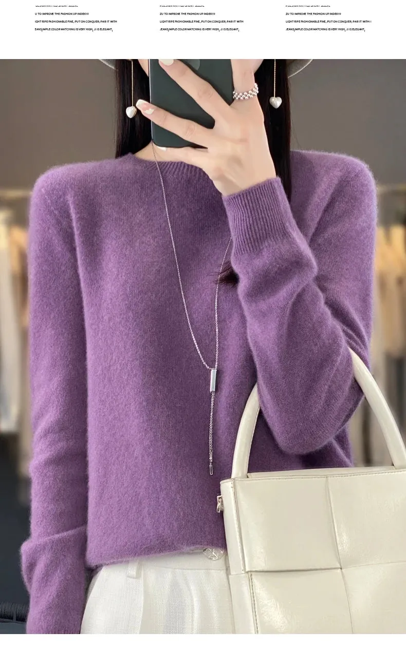 New Cashmere Sweater: Women's Autumn/Winter Fashion O-Neck Pullover, 100% Merino Wool, Warm and Stylish