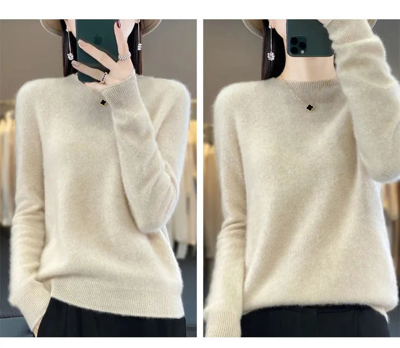 New Cashmere Sweater: Women's Autumn/Winter Fashion O-Neck Pullover, 100% Merino Wool, Warm and Stylish