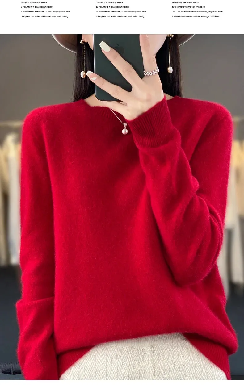 New Cashmere Sweater: Women's Autumn/Winter Fashion O-Neck Pullover, 100% Merino Wool, Warm and Stylish