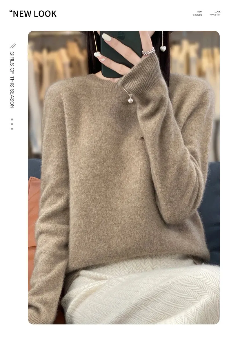 New Cashmere Sweater: Women's Autumn/Winter Fashion O-Neck Pullover, 100% Merino Wool, Warm and Stylish