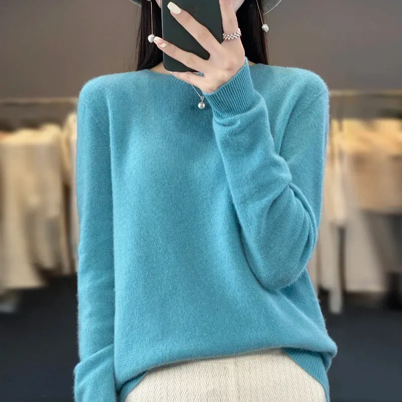 New Cashmere Sweater: Women's Autumn/Winter Fashion O-Neck Pullover, 100% Merino Wool, Warm and Stylish