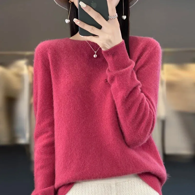 New Cashmere Sweater: Women's Autumn/Winter Fashion O-Neck Pullover, 100% Merino Wool, Warm and Stylish