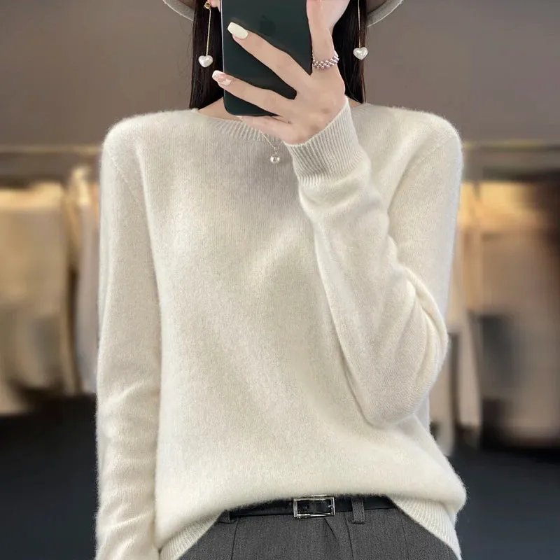 New Cashmere Sweater: Women's Autumn/Winter Fashion O-Neck Pullover, 100% Merino Wool, Warm and Stylish