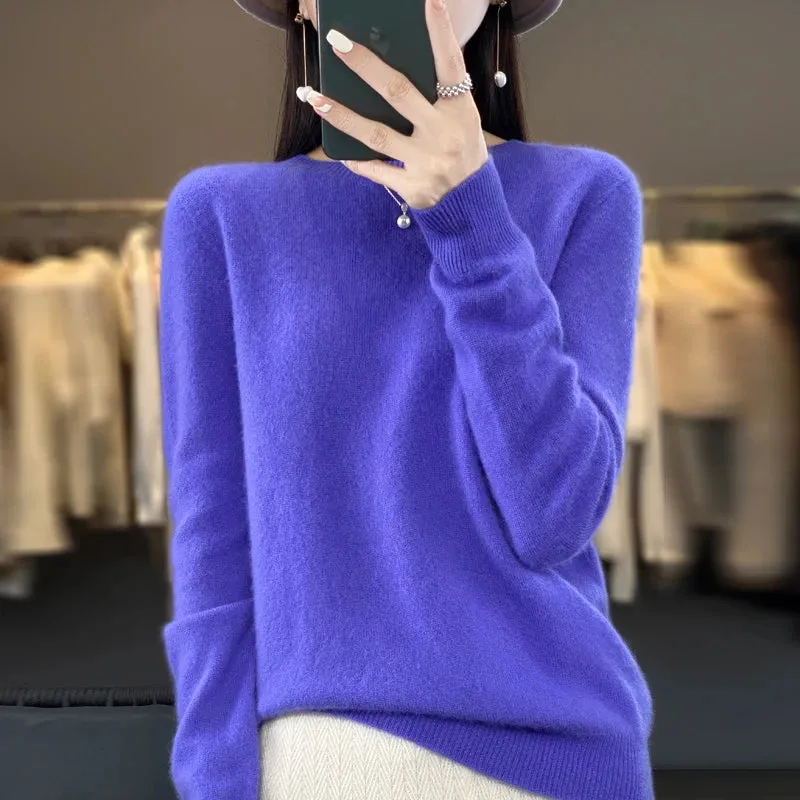 New Cashmere Sweater: Women's Autumn/Winter Fashion O-Neck Pullover, 100% Merino Wool, Warm and Stylish