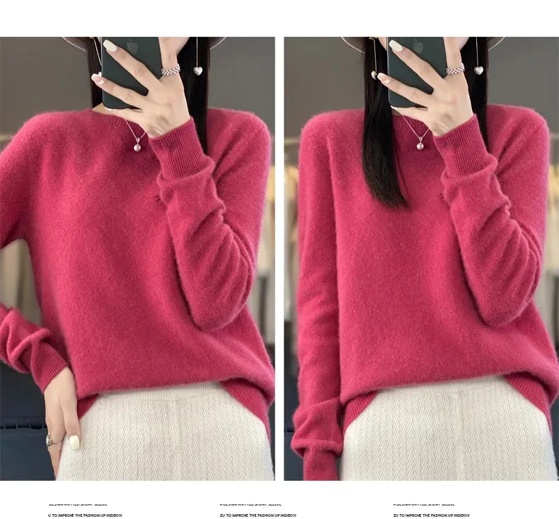 New Cashmere Sweater: Women's Autumn/Winter Fashion O-Neck Pullover, 100% Merino Wool, Warm and Stylish