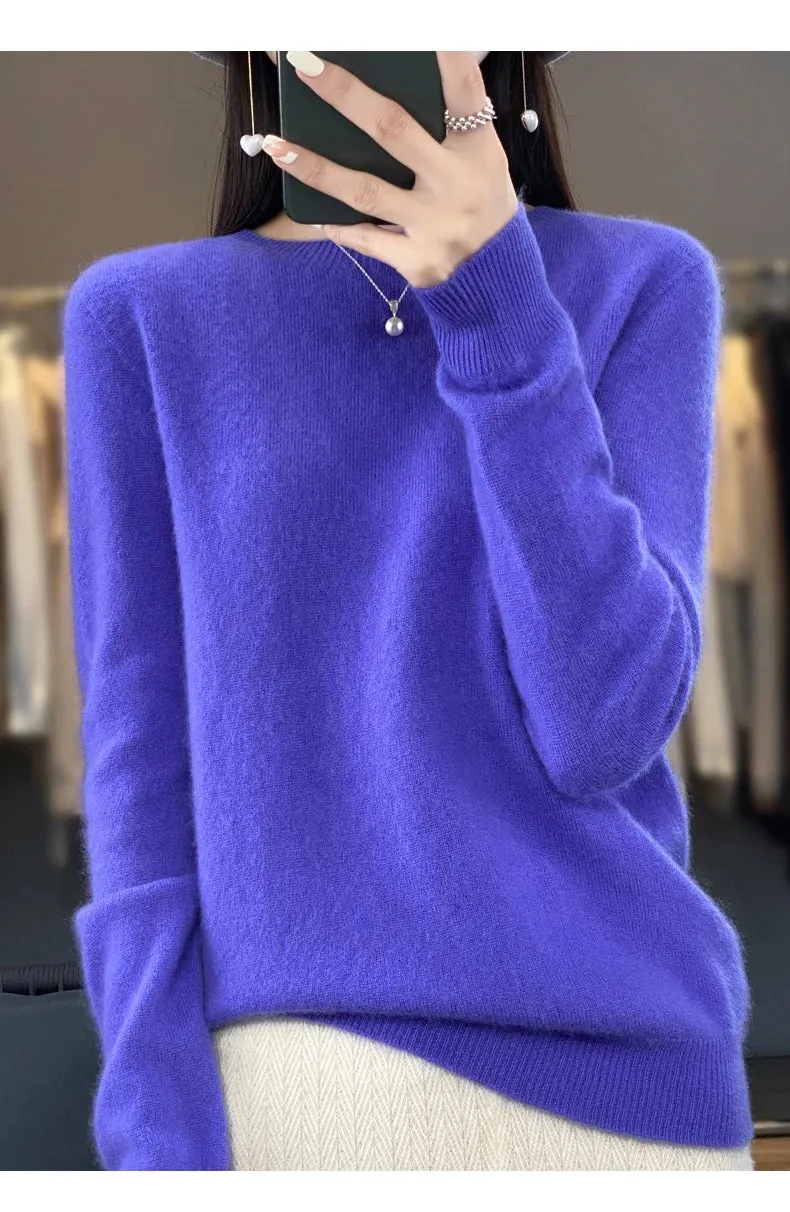 New Cashmere Sweater: Women's Autumn/Winter Fashion O-Neck Pullover, 100% Merino Wool, Warm and Stylish