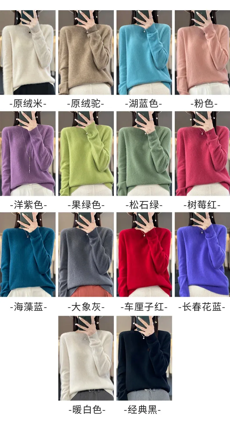 New Cashmere Sweater: Women's Autumn/Winter Fashion O-Neck Pullover, 100% Merino Wool, Warm and Stylish