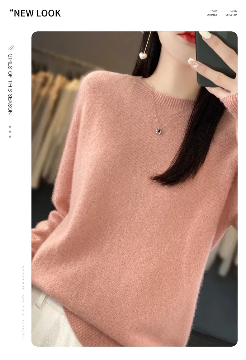 New Cashmere Sweater: Women's Autumn/Winter Fashion O-Neck Pullover, 100% Merino Wool, Warm and Stylish