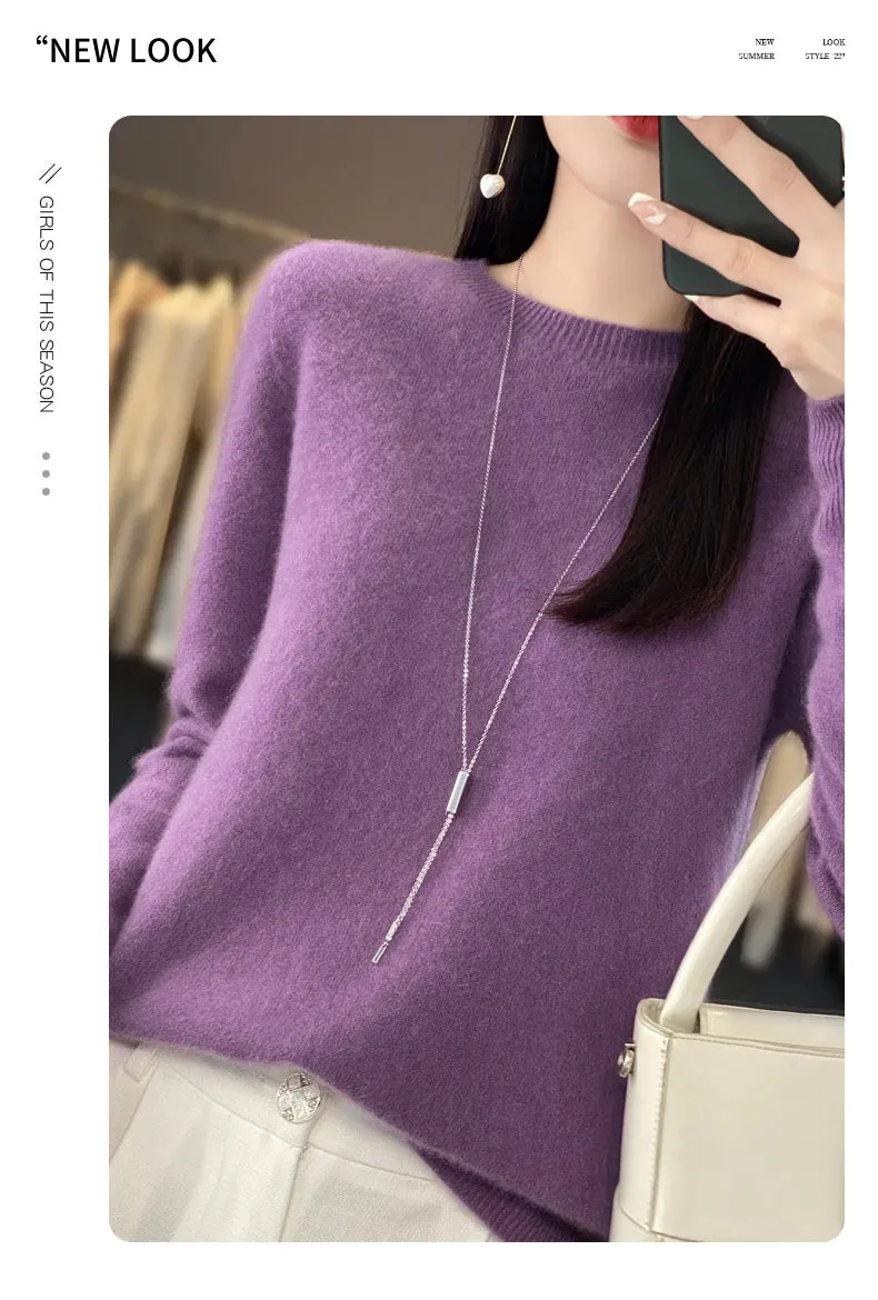 New Cashmere Sweater: Women's Autumn/Winter Fashion O-Neck Pullover, 100% Merino Wool, Warm and Stylish