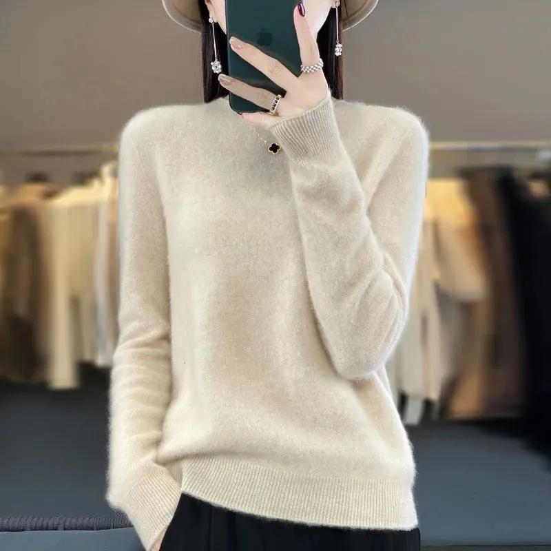 New Cashmere Sweater: Women's Autumn/Winter Fashion O-Neck Pullover, 100% Merino Wool, Warm and Stylish