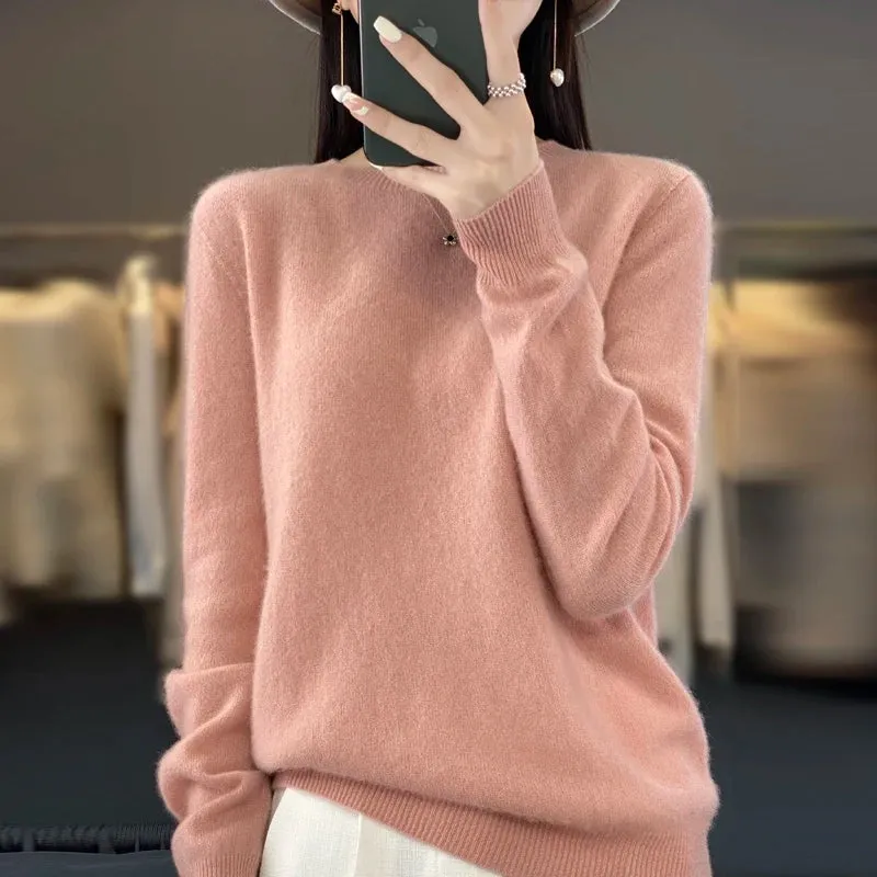 New Cashmere Sweater: Women's Autumn/Winter Fashion O-Neck Pullover, 100% Merino Wool, Warm and Stylish