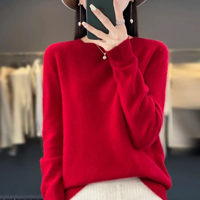 New Cashmere Sweater: Women's Autumn/Winter Fashion O-Neck Pullover, 100% Merino Wool, Warm and Stylish