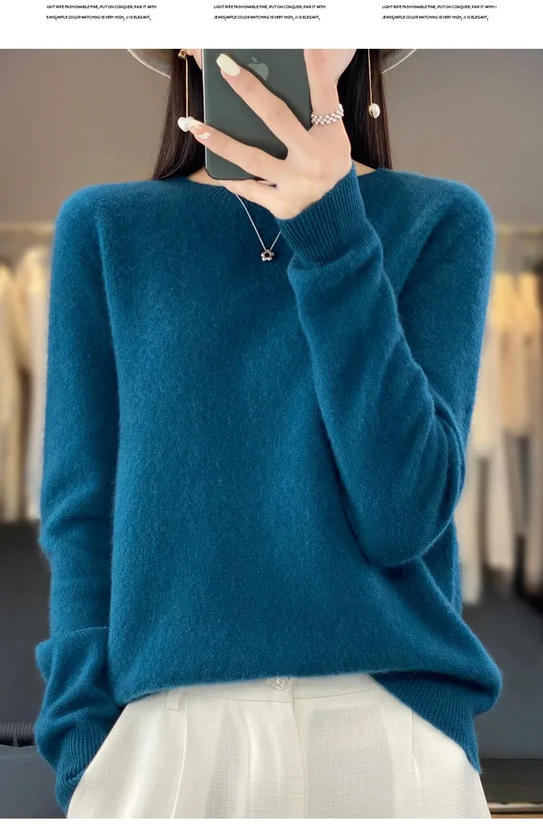 New Cashmere Sweater: Women's Autumn/Winter Fashion O-Neck Pullover, 100% Merino Wool, Warm and Stylish