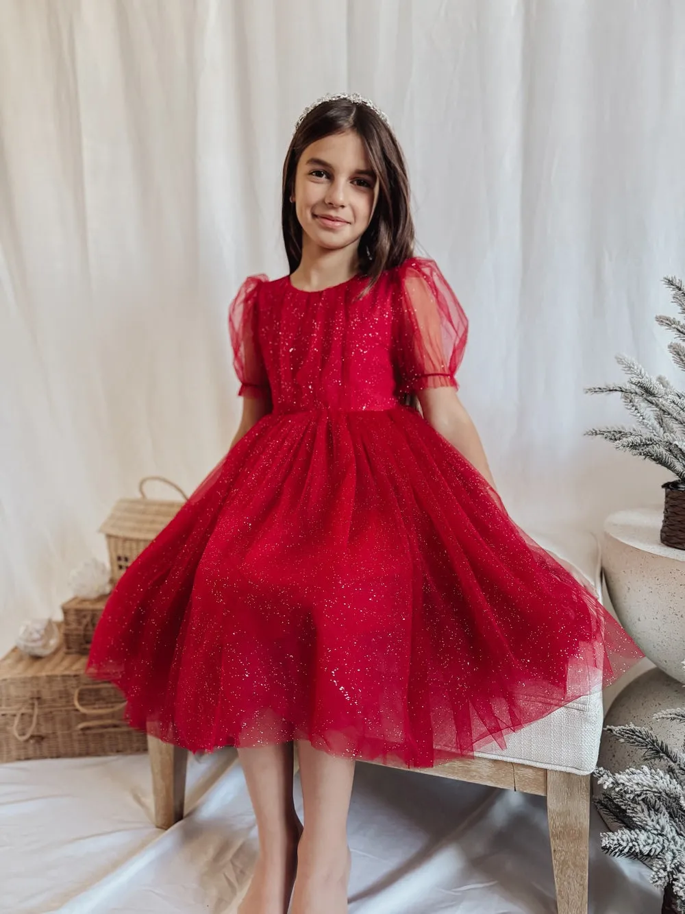 Nina Red Sparkle Christmas Dress