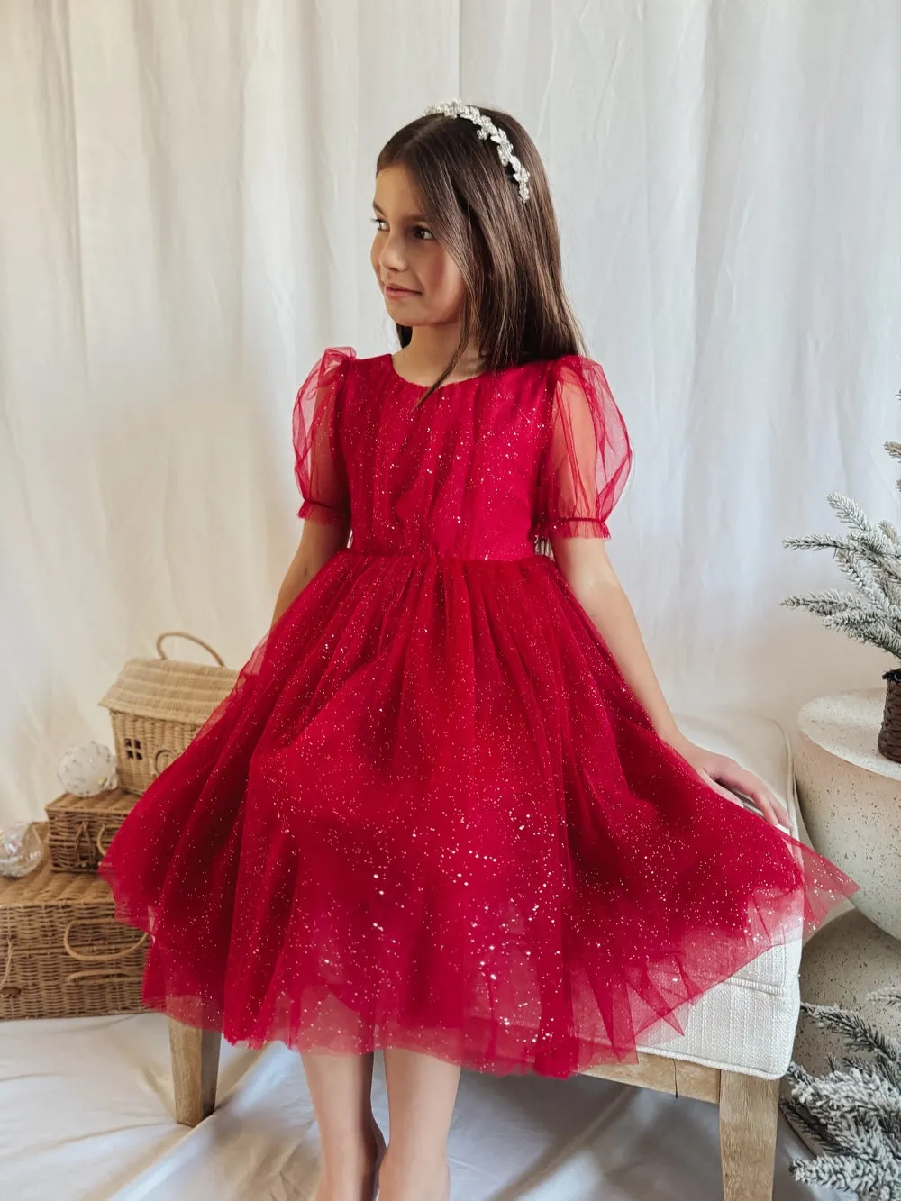 Nina Red Sparkle Christmas Dress