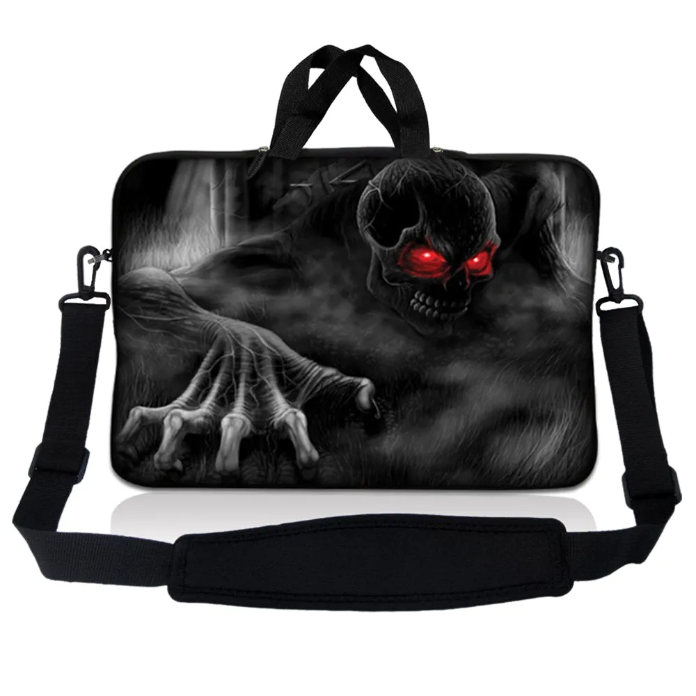 Notebook / Netbook Sleeve Carrying Case w/ Handle & Adjustable Shoulder Strap & Matching Skin & Mouse Pad – Red Eye Dark Ghost Zombie Skull