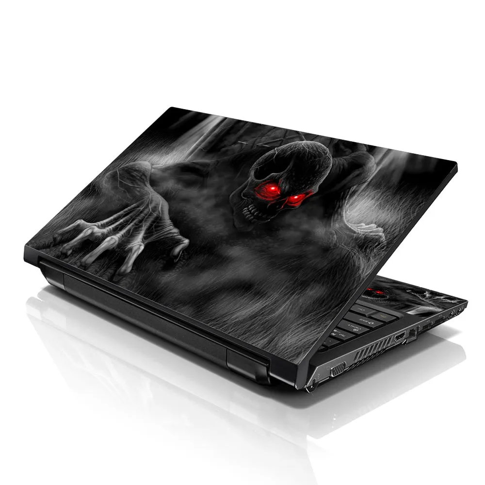 Notebook / Netbook Sleeve Carrying Case w/ Handle & Adjustable Shoulder Strap & Matching Skin & Mouse Pad – Red Eye Dark Ghost Zombie Skull