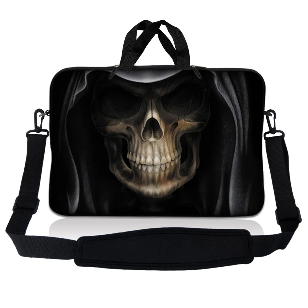 Notebook / Netbook Sleeve Carrying Case w/ Handle & Adjustable Shoulder Strap & Matching Skin – Hooded Dark Lord Skull