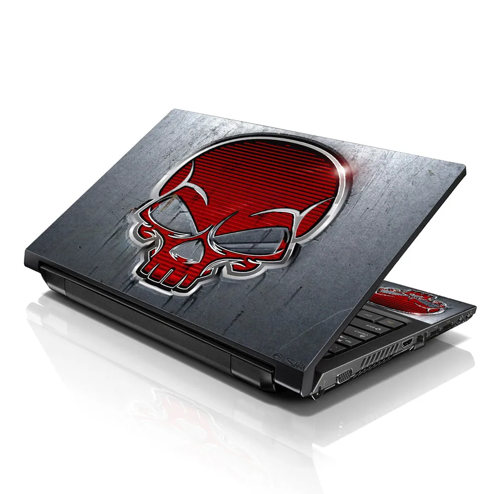 Notebook / Netbook Sleeve Carrying Case w/ Handle & Adjustable Shoulder Strap & Matching Skin – Silver Red Skull