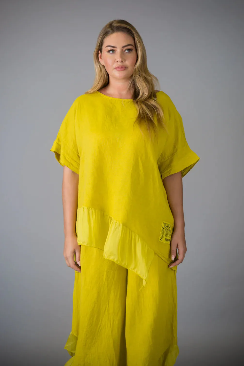 Paolo Tricot Sale, D11381 Linen Top with Ruffle 50% Off Regular Price