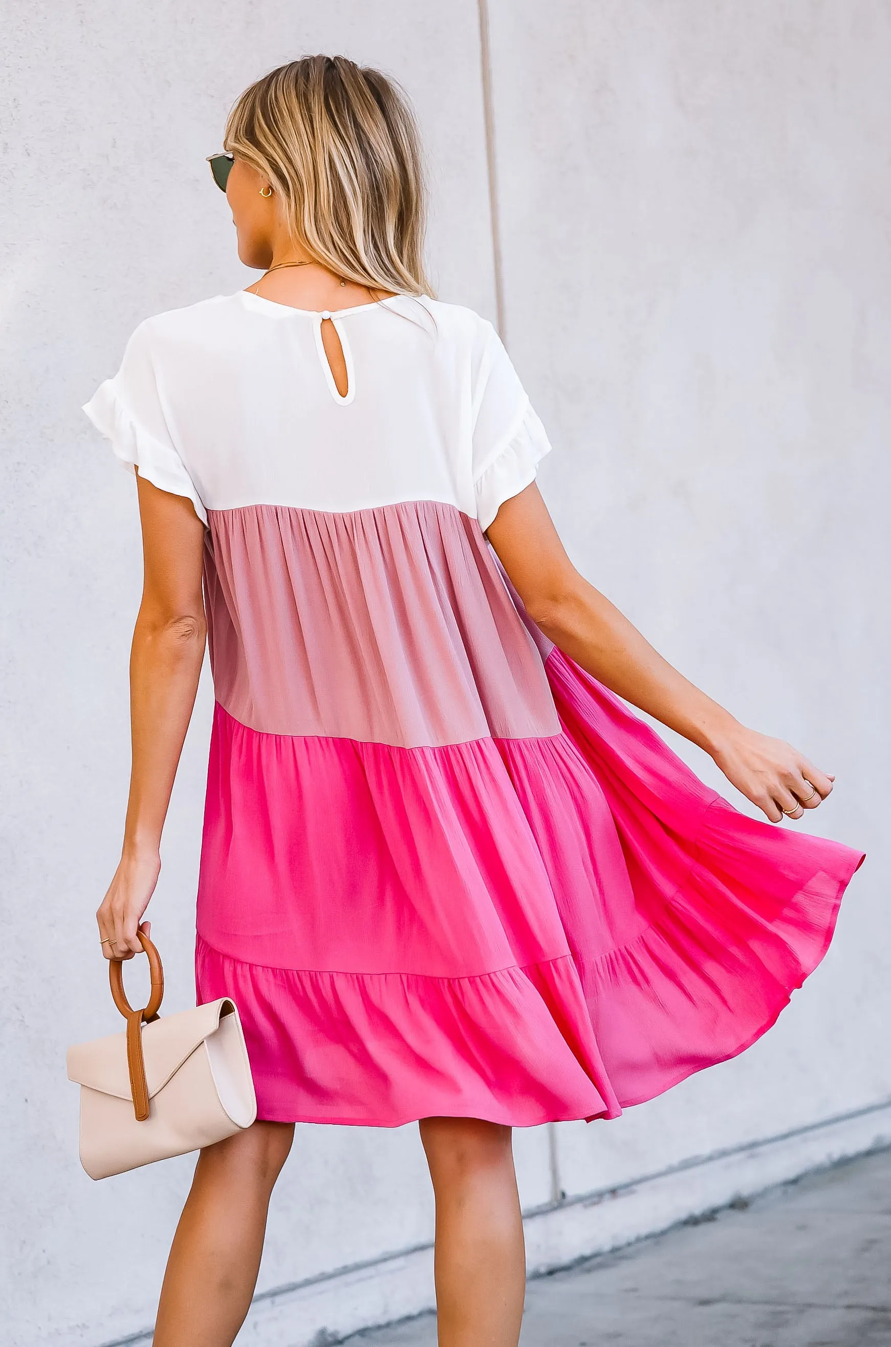 Pink Tiered Color Blocked Dress