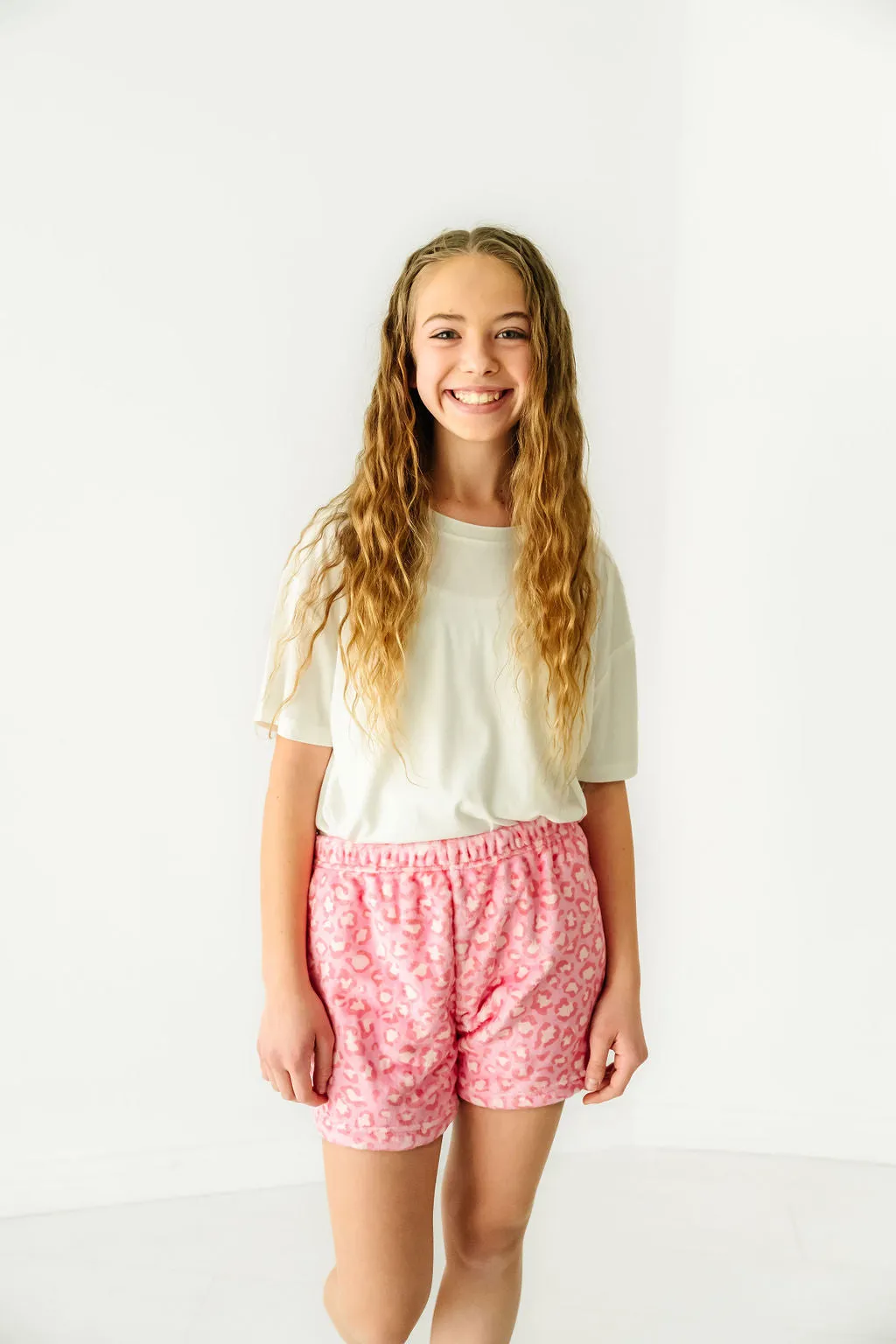 Plush Shorts-Pink Leopard