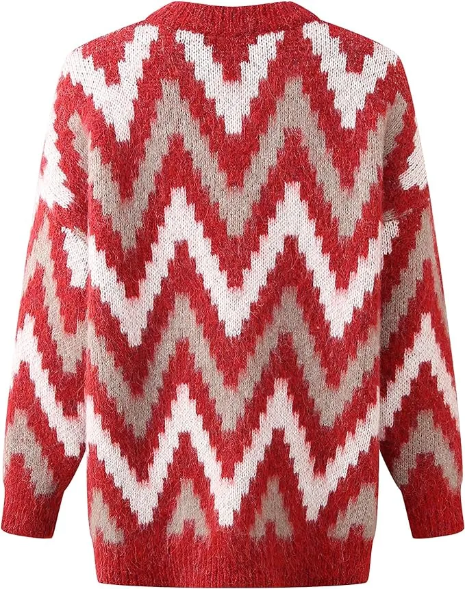 Richie House Women's Printed Multi-Colored Long Sleeve Sweater Winter Pullover Top RHW4097