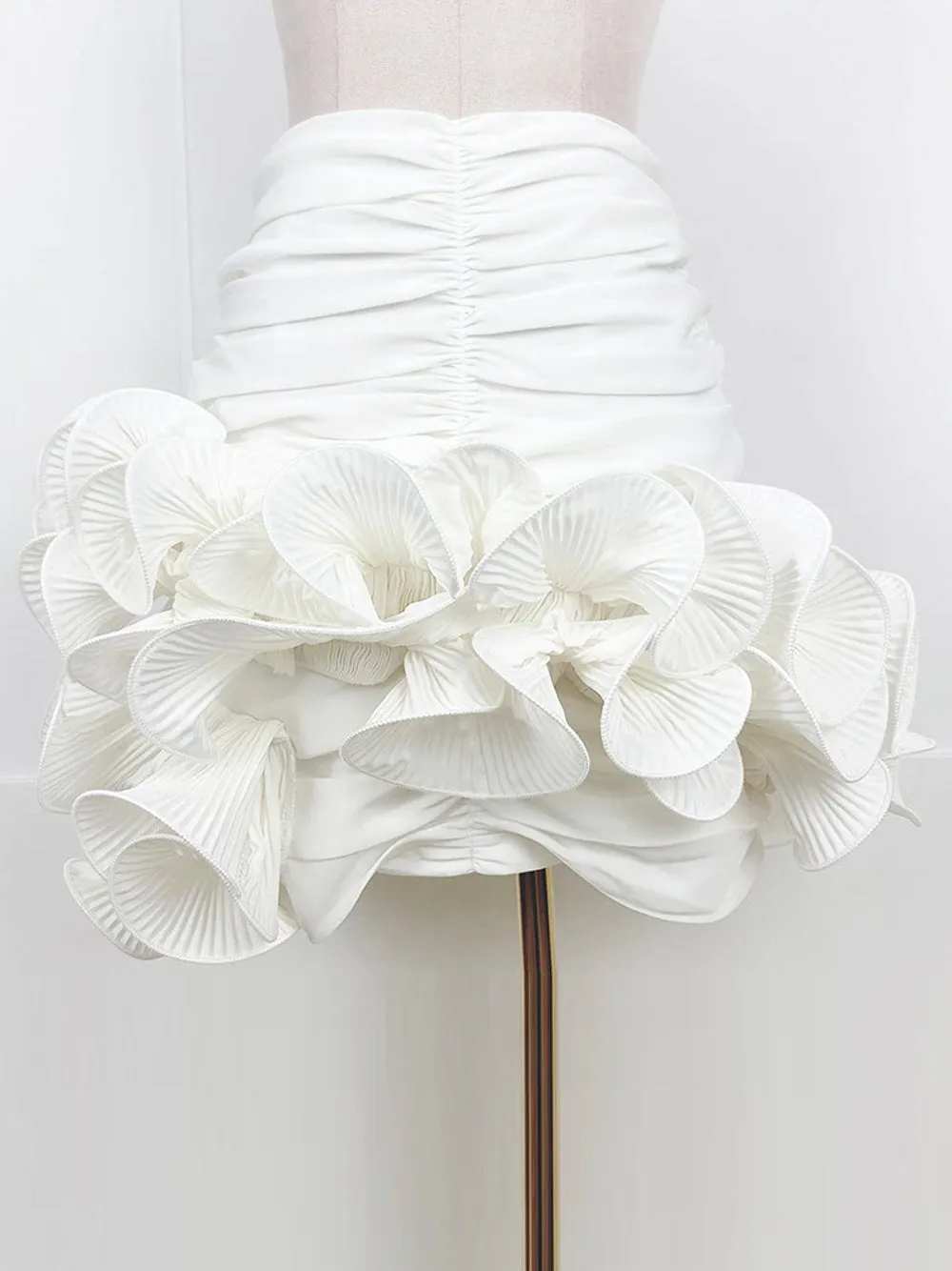 Ruched Ruffles Mini Skirt