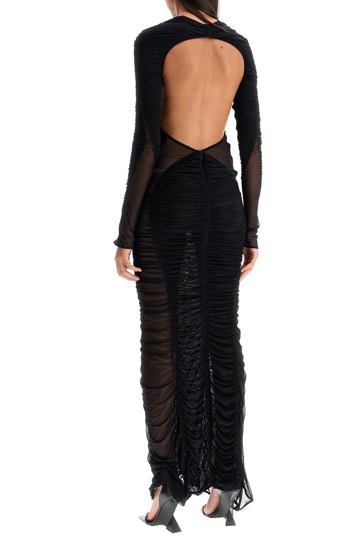 RUFFLED MAXI DRESS IN MESH FABRIC