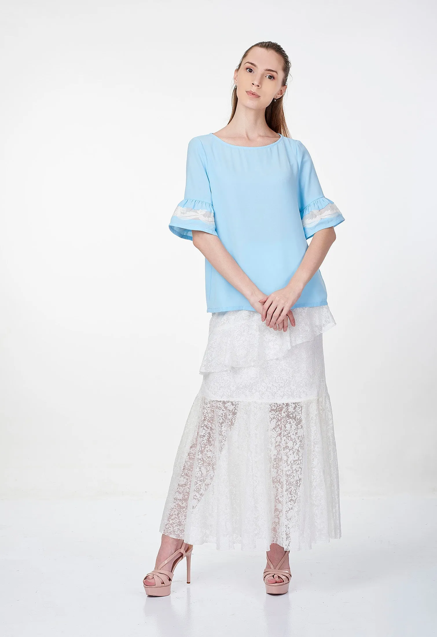 Ruffled Sleeve with Lace Blouse