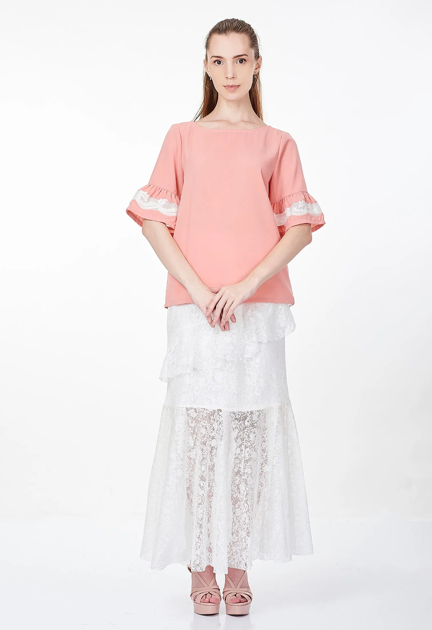 Ruffled Sleeve with Lace Blouse