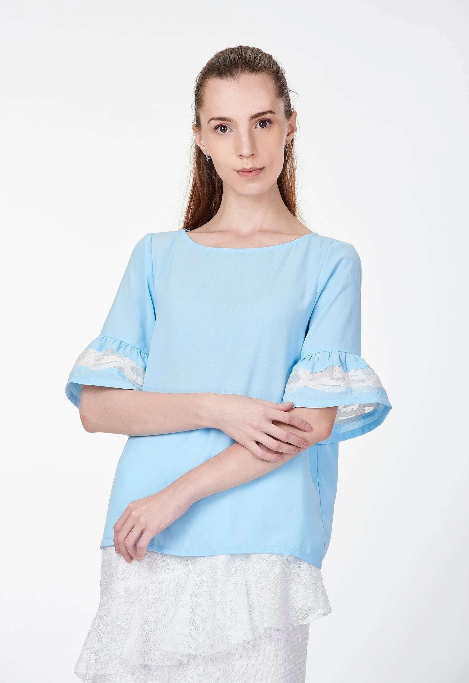 Ruffled Sleeve with Lace Blouse