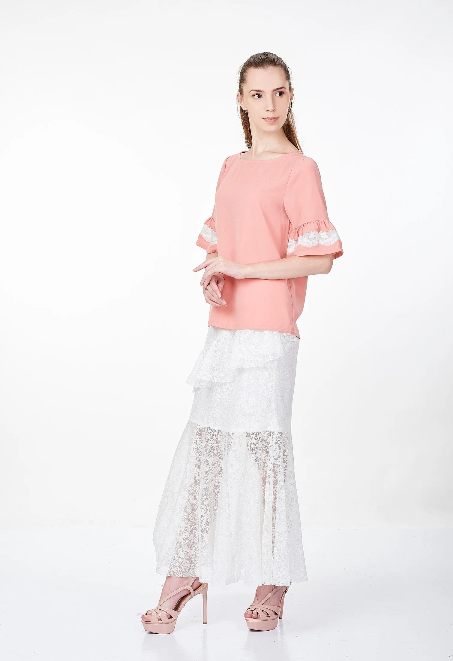 Ruffled Sleeve with Lace Blouse