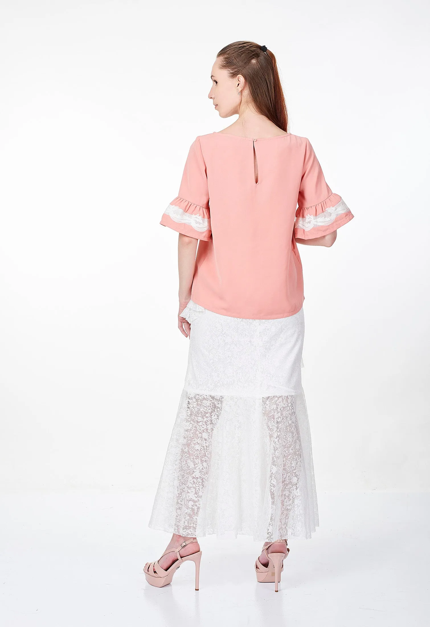 Ruffled Sleeve with Lace Blouse