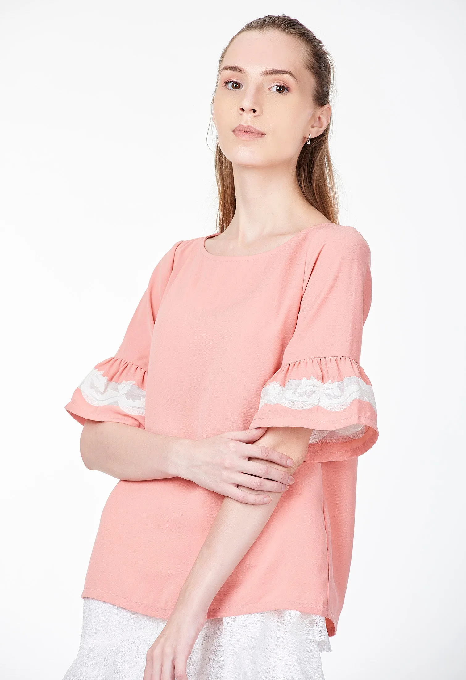 Ruffled Sleeve with Lace Blouse