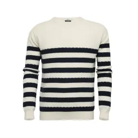 Silk Cashmere Sweater Striped Cable Crew Neck Breton