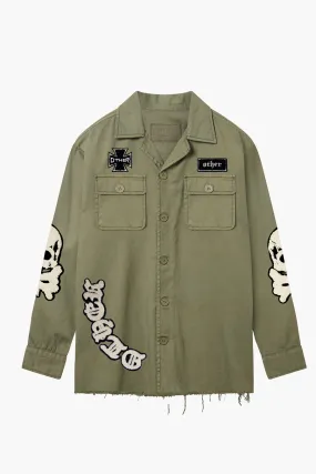 Skull & Crossbones  Military Shirt | Military Green