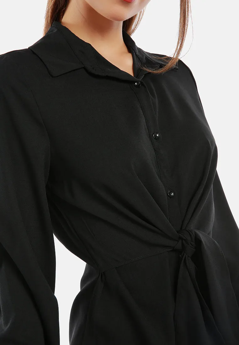 Solid Black Cut Out Mini Shirt Dress