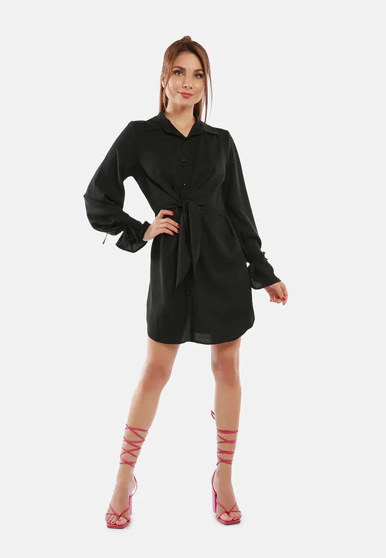 Solid Black Cut Out Mini Shirt Dress