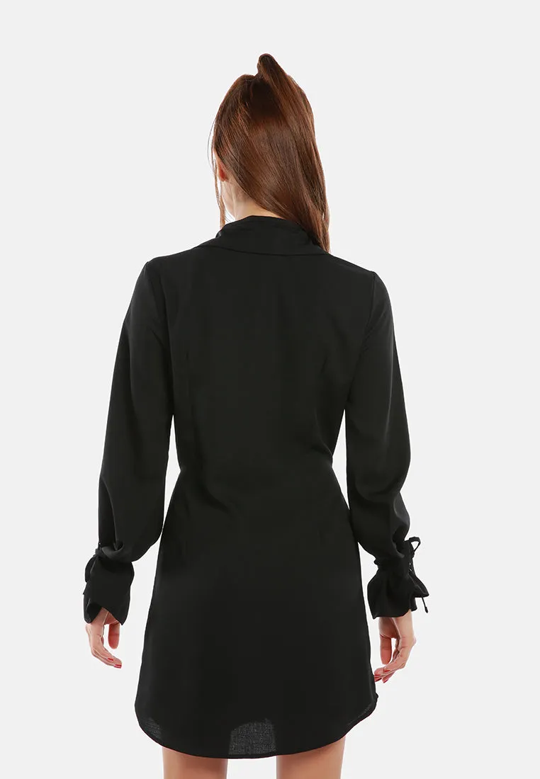 Solid Black Cut Out Mini Shirt Dress