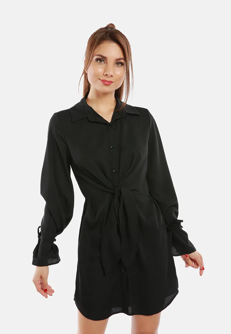 Solid Black Cut Out Mini Shirt Dress