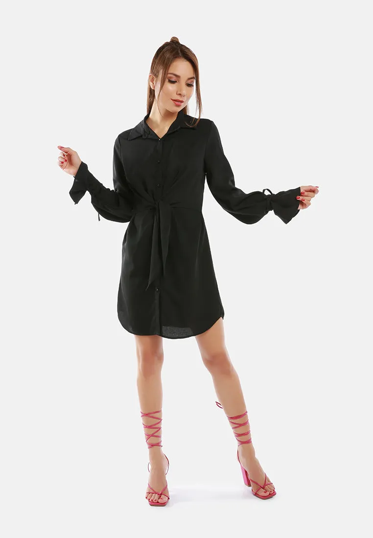 Solid Black Cut Out Mini Shirt Dress