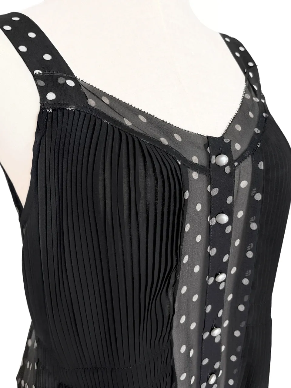 SPECIAL! Black Pleated Front & Dotty Back Silk Tank