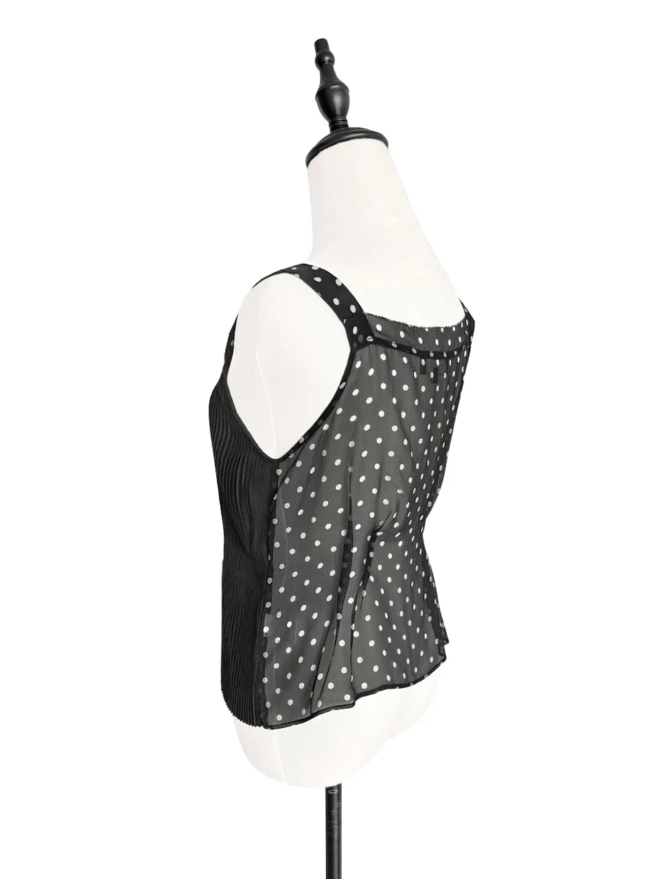 SPECIAL! Black Pleated Front & Dotty Back Silk Tank